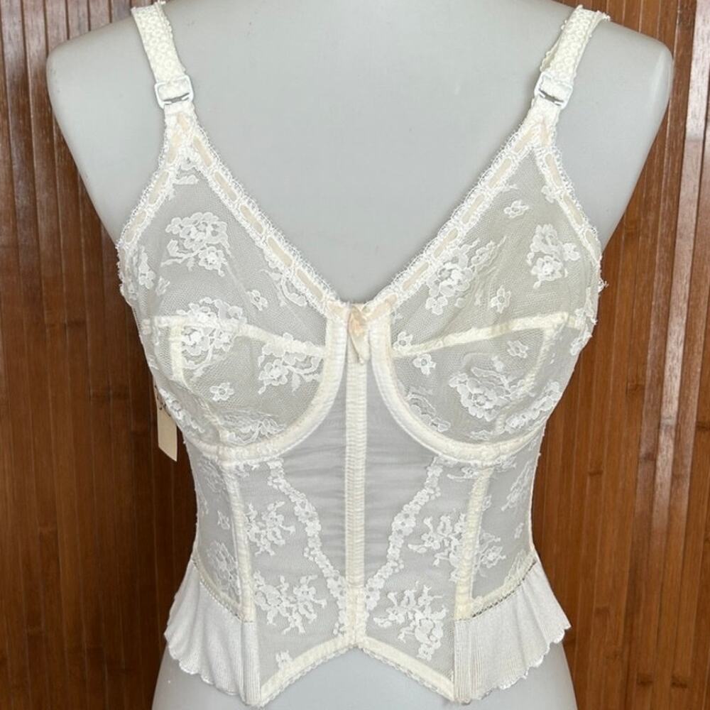 Vintage 1960s Lady Marlene Longline Bra, Cream Lace 34C